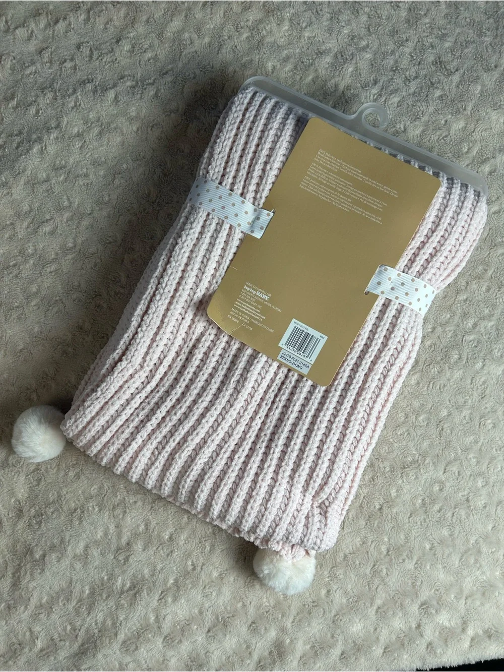 Ever & Ever Loved Pink Chenille Baby Blanket White Pom Poms Soft Knit Lovey